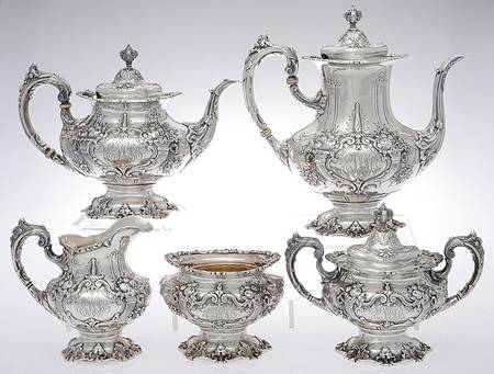 Francis I (Sterling, Hollowware, Reed&Barton, Dates) 5 Piece Tea Set (CP1,TP1, CR1, SU1, WB1)