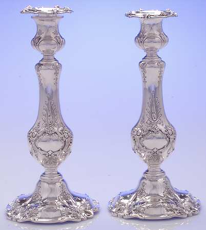Francis I (Sterling, Hollowware, Reed&Barton, Dates) Pair of Weighted Candlesticks with Bobeche