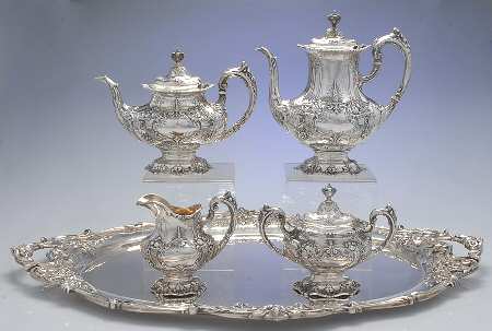 Francis I (Sterling, Hollowware, Reed&Barton, Dates) 5 Piece Tea Set (SCP, STP, SCR, SSU, WTL)