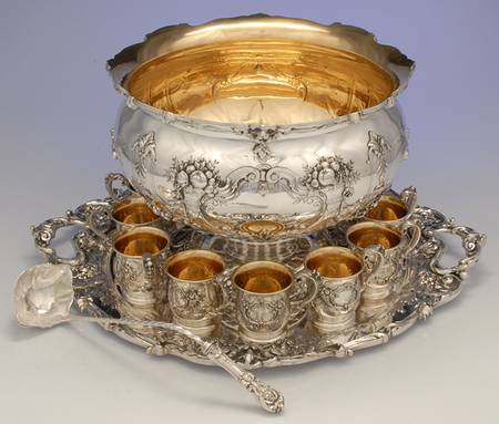 Francis I (Sterling, Hollowware, No Dates) Sterling Punch Set (Bowl,Tray,Ladle&12cups)