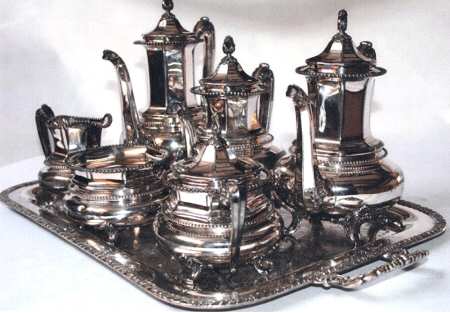 3600-Beaded (Silverplate, Hollowware) 6-Piece Plated Tea Set (Waste & Tray)