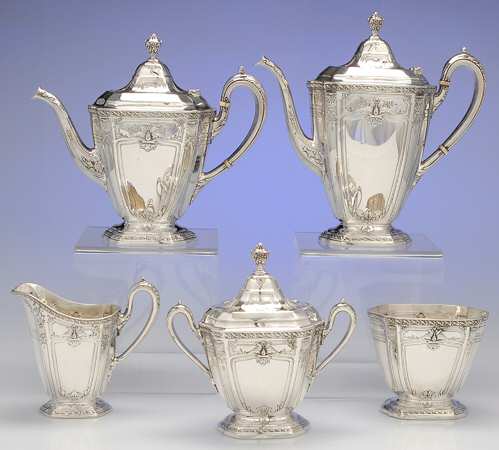 Heritage (Sterling, Hollowware) 5 Piece Tea Set (SCP, STP, SCR, SSU, SWB)