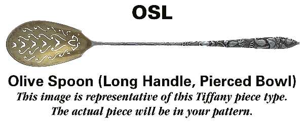 English King (Sterling, 1885, No Monograms) Pierced Bowl Long Handle Olive Spoon