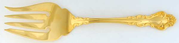 Golden Spanish Baroque (Gold Vermeil, 1965) Medium Solid Cold Meat Serving Fork