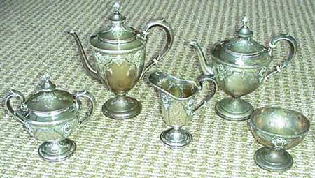 9048 (Sterling, Hollowware) 5 Piece Tea Set (SCP, STP, SCR, SSU, SWB)