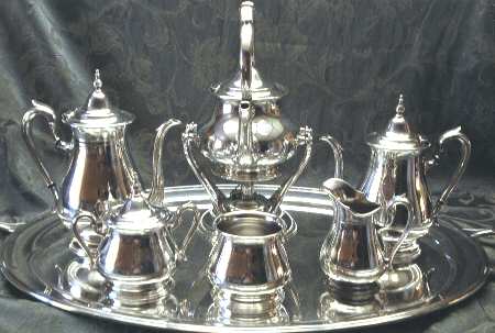 4060 (Silverplate, Hollowware) 7-Piece Plated Tea Set (w/ Waste, Kttle & Try)