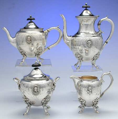 1866 (Silverplate, Hollowware) (4 Piece) Silverplate Tea Set