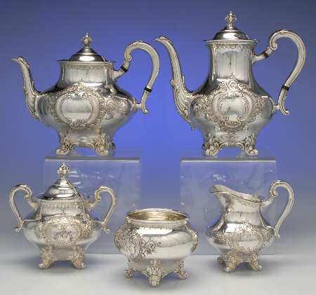 Regent-Chased (5600C2, Silverplate, Hollowware) 5-Piece Plated Tea Set (with Waste)