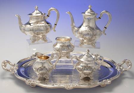 Regent-Chased (5600C3, Silverplate, Hollowware) 6-Piece Plated Tea Set (Waste & Tray)