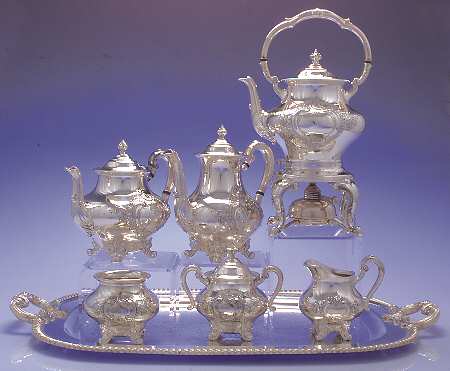 Regent-Chased (5600C3, Silverplate, Hollowware) 7-Piece Tea Set with Comp Tray