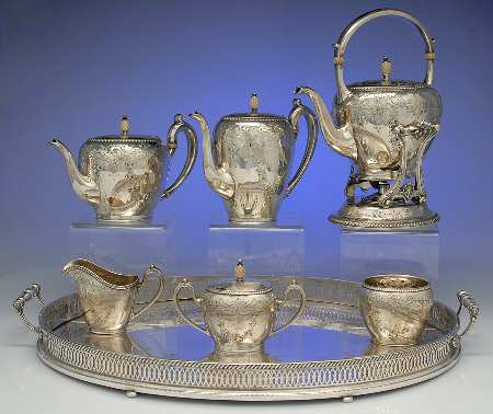 J22 (Sterling, Hollowware) 7 Piece Tea Set (SCP, STP, SCR, SSU, SWB, SKES & GAT23)