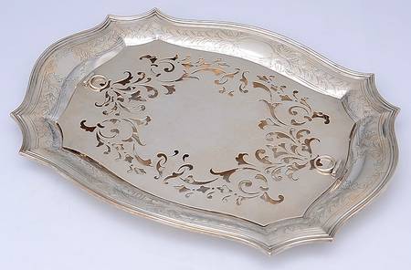 Hepplewhite-Engrv (Strl, Hlwr, Floral Band) (2 Pc)  Asparagus Serving Tray & Strainer