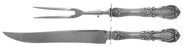 Burgundy (Sterling, 1949, No Monograms) Large 2-Piece Roast Carving Set w/Stainless Blade