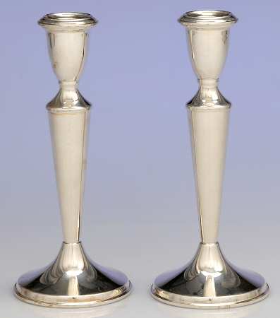 124 (Sterling, Hollowware) Pair of Weighted Candlesticks