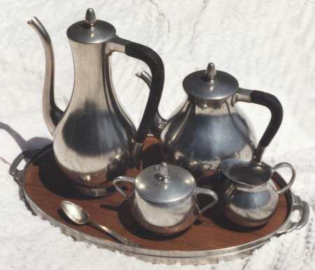 RHL4 (Pewter, Hollowware) 5 Piece Tea Set (CPBH,TPBH, SCR, SSU, WTL)