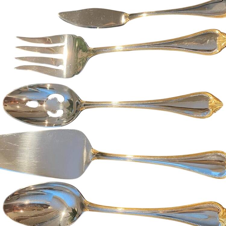 Melanie (Stainless, Gold Accent) Pierced Tablespoon (Serving Spoon)