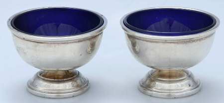 2955 (Sterling, Hollowware) Individual Open Salt with Cobalt Liner - Set of 2