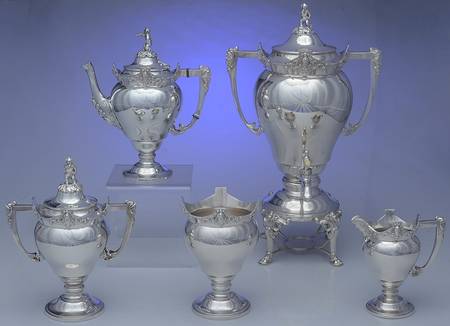 1878 (Silverplate, Hollowware) 5 Piece Tea Set (PTP, PCR, PSU, PWB, URN)