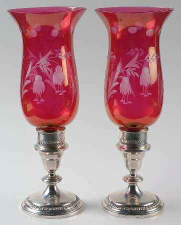 665 (Sterling, Hollowware) Pair of Weighted Hurricane Lamp & Globe
