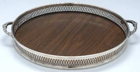 1009 (Silverplate, Hollowware) 11" Gallery Tray with Brown Lucite