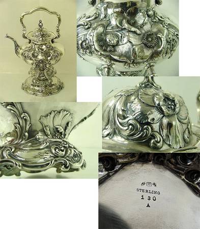 130A (Sterling, Hollowware) Kettle, Stand & Burner