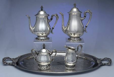 RDS218 (Silverplate, Hollowware) 5-Piece Silverplate Tea Set (with Tray)