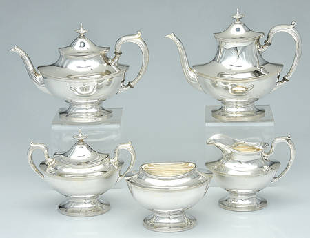 3883 (Silverplate, Hollowware) 5-Piece Plated Tea Set (with Waste)