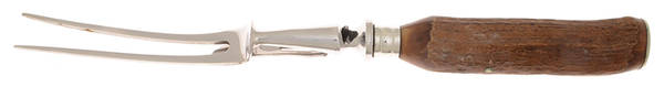 Silverplate Stag Handles Large Stainless-Prong Roast Carving Fork