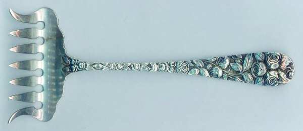 Baltimore Rose (Sterling, 1905, Plain) Large Solid Tined Sardine Serving Fork