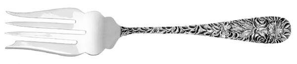 Hand Chased Rose (Sterling, 1906) Medium Solid Cold Meat Serving Fork