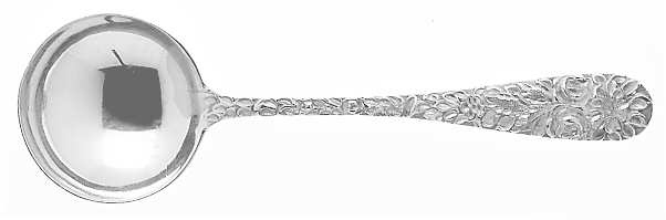 Hand Chased Rose (Sterling, 1906) Round Bowl Soup Spoon (Cream Soup)