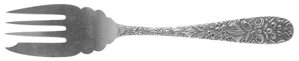 Hand Chased Rose (Sterling, 1906) Small Solid Cold Meat Serving Fork