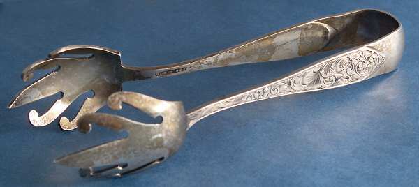 Lorraine (Sterling, 1896, Oval) Large Ice Serving Tongs with Claw Tips