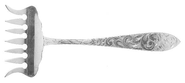 Lorraine (Sterling, 1935, All Over Engraved) Large Solid Tined Sardine Serving Fork