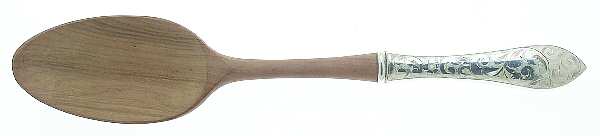 Lorraine (Sterling, 1935, All Over Engraved) Salad Serving Spoon with Wooden Bowl