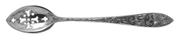 Lorraine (Sterling, 1935, All Over Engraved) Pierced Bowl Short Handle Olive Spoon