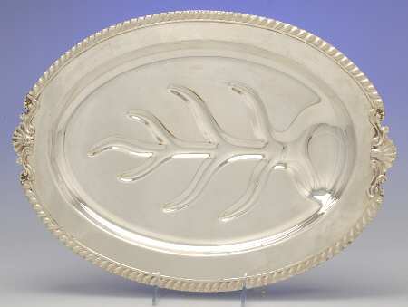 Silverplate Hollowware Meat Platter with Well Tree