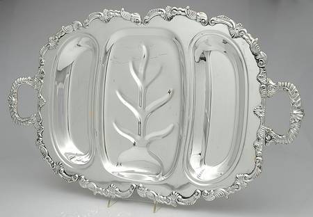 Silverplate Hollowware Meat Platter with Well Tree