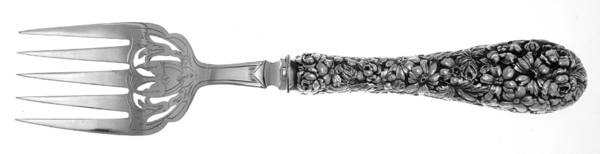 Baltimore Rose (Sterling, 1905, Decor) Hollow Handle Fish Srv Fork, SP Tines Bright Cut