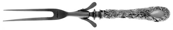 Baltimore Rose (Sterling, 1905, Decor) Large Stainless-Prong Roast Carving Fork