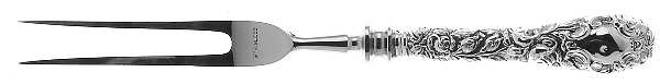 Baltimore Rose (Sterling, 1905, Decor) Small Steak Carving Fork with Stainless Prongs