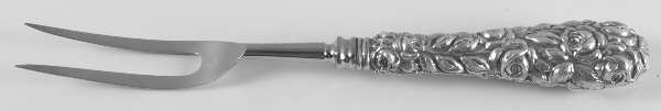 Baltimore Rose (Sterling, 1905, Decor) Large Stainless-Prong Roast Carving Fork