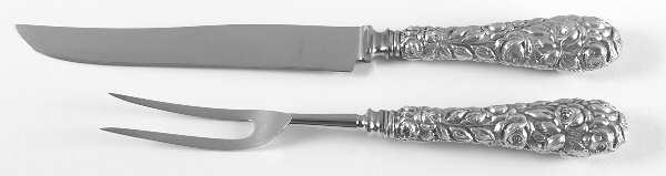 Baltimore Rose (Sterling, 1905, Decor) Large 2-Piece Roast Carving Set w/Stainless Blade