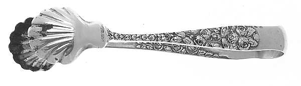 Baltimore Rose (Sterling, 1905, Decor) Small Ice Serving Tongs with Bowl Tips