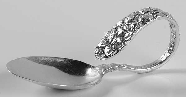 Baltimore Rose (Sterling, 1905, Decor) Curved Handle Baby Spoon
