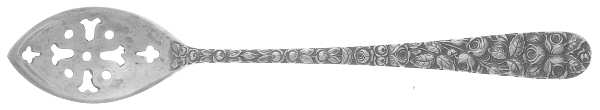 Baltimore Rose (Sterling, 1905, Decor) Pierced Bowl Short Handle Olive Spoon
