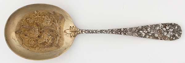 Baltimore Rose (Sterling, 1905, Decor) Large Solid Berry/Casserole Spoon w/Berry Bowl