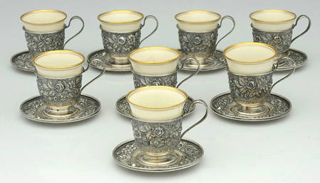 Baltimore Rose (Sterling, Hollowware) Demi Cup and Saucer with Lenox Liner - Set of 8