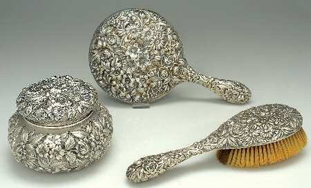 Baltimore Rose (Sterling, Hollowware) 3 Pc Vanity Set