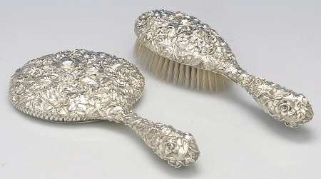 Baltimore Rose (Sterling, Hollowware) 2 Pc Vanity Set (Hair Brush and Mirror)